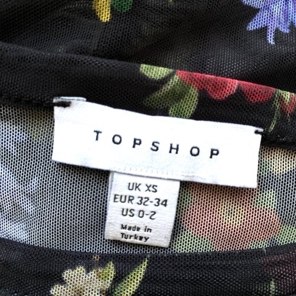 Mesh Long Sleeve Floral Blouse Sheer Ruched Top Grunge Sexy Lightweight Stretch - Picture 3 of 7